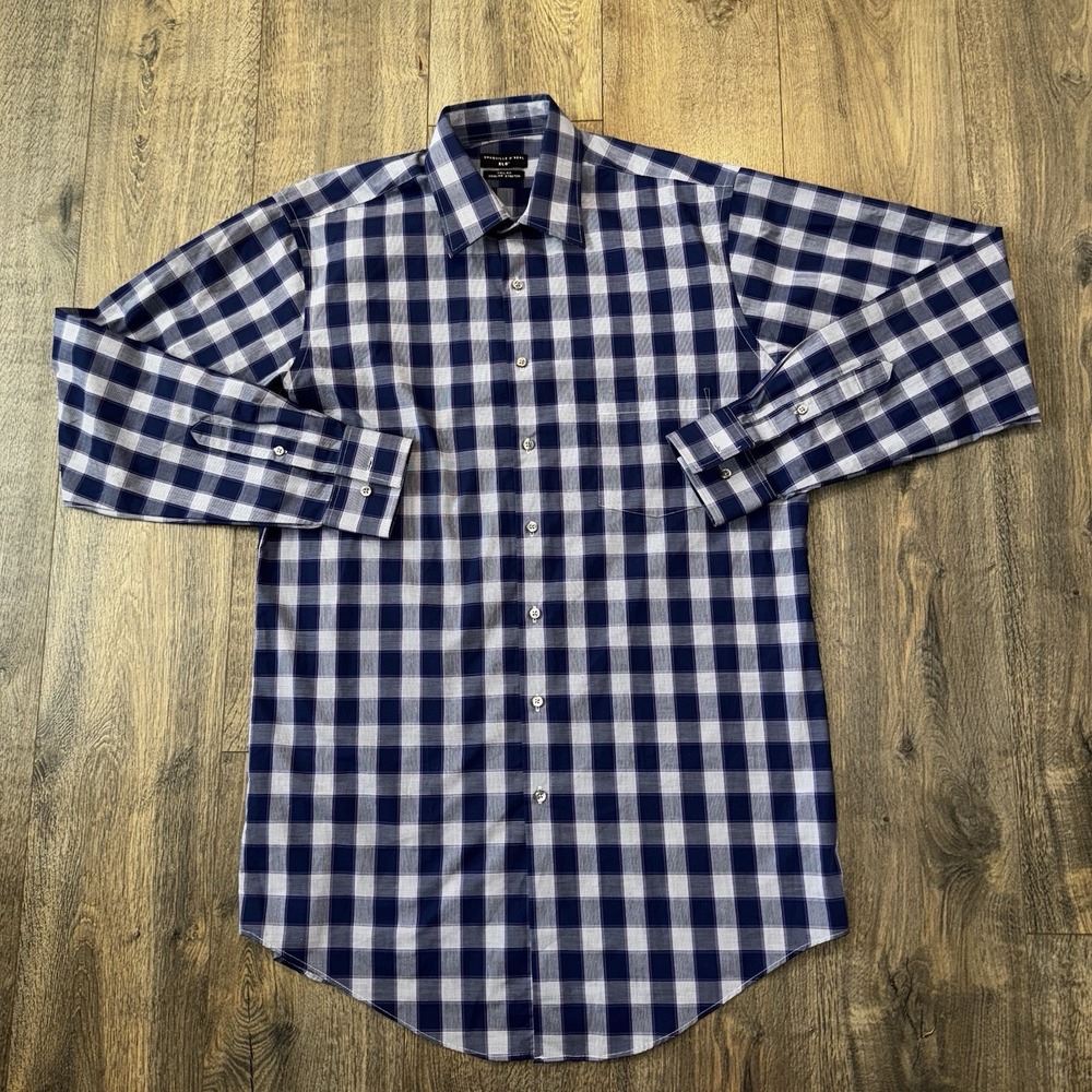 Shaquille O Neal Men's XLG  Shirt Blue Plaid Button Up Long Sleeve Talk Fit